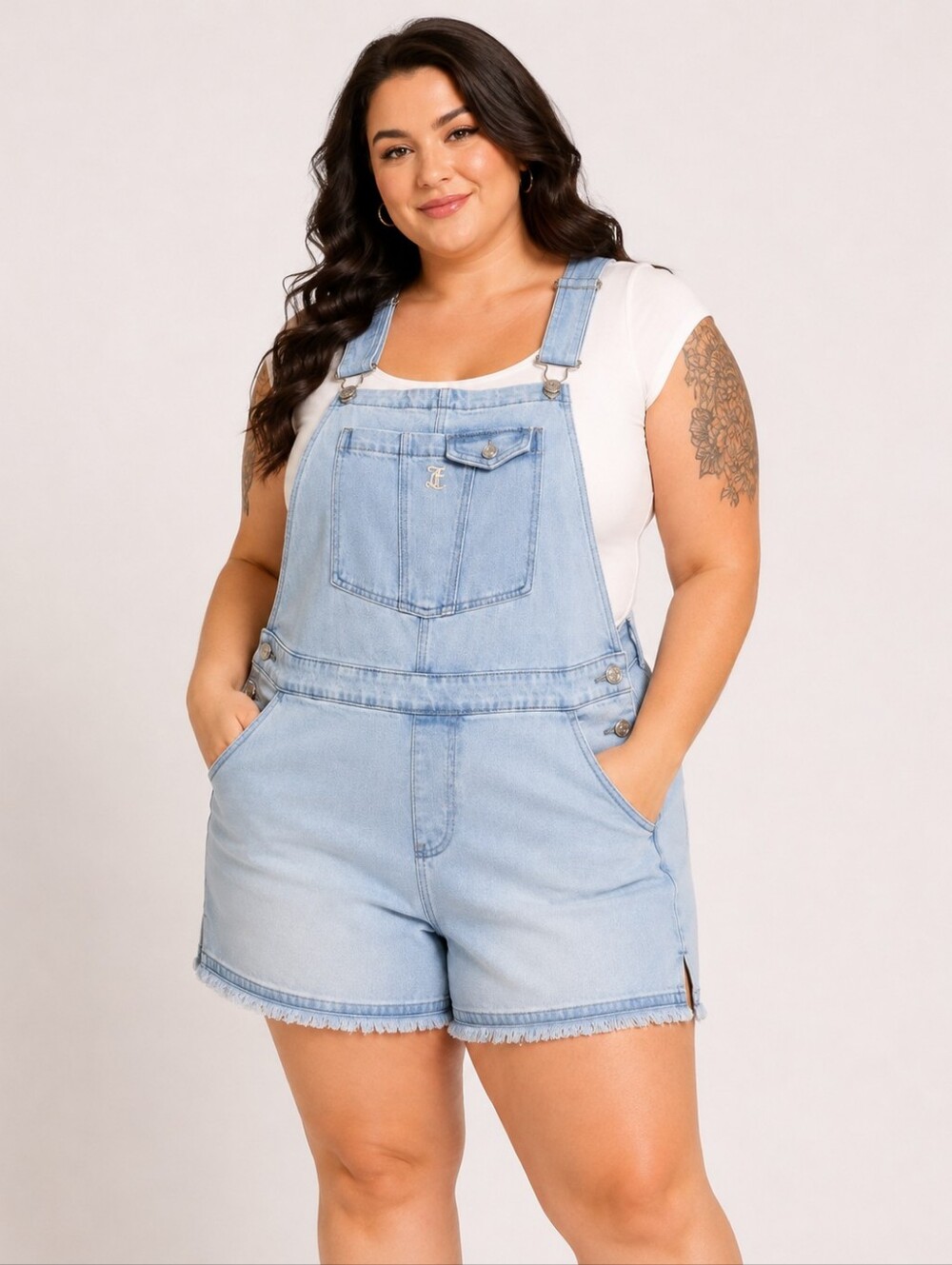Juicy Couture Denim Shortalls XXL Light Wash Overall Shorts Raw Hem Y2K
